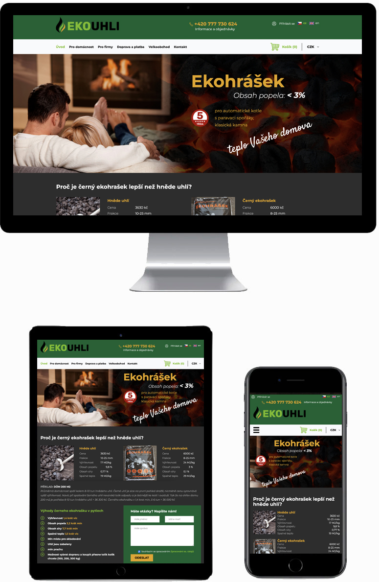 Сайт интернет-магазин для производителя и импортера каменного угля EKOUHLI s.r.o.