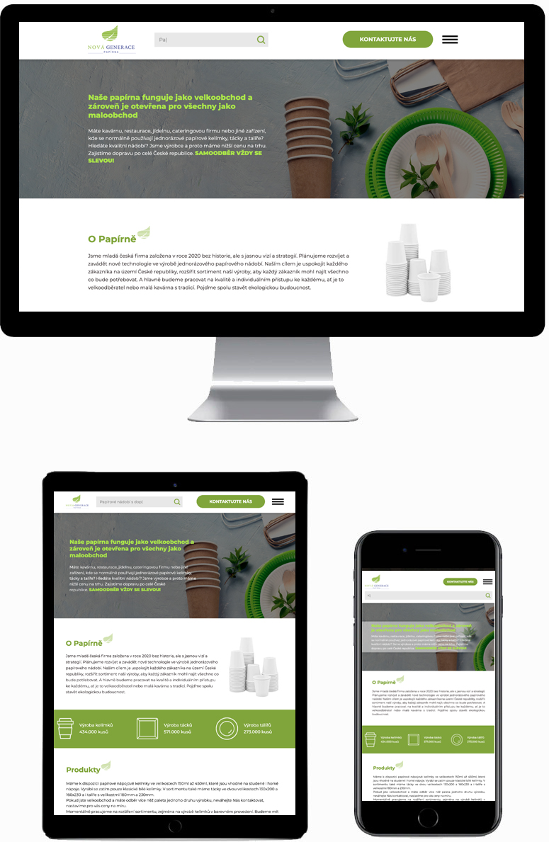 Сайт для производителя одноразовой посуды Papírna Nová Generace