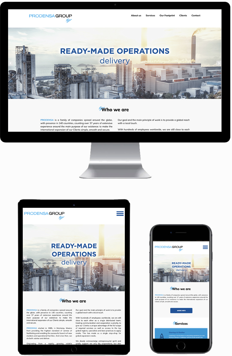 Лендинг для группы компаний PRODENSA