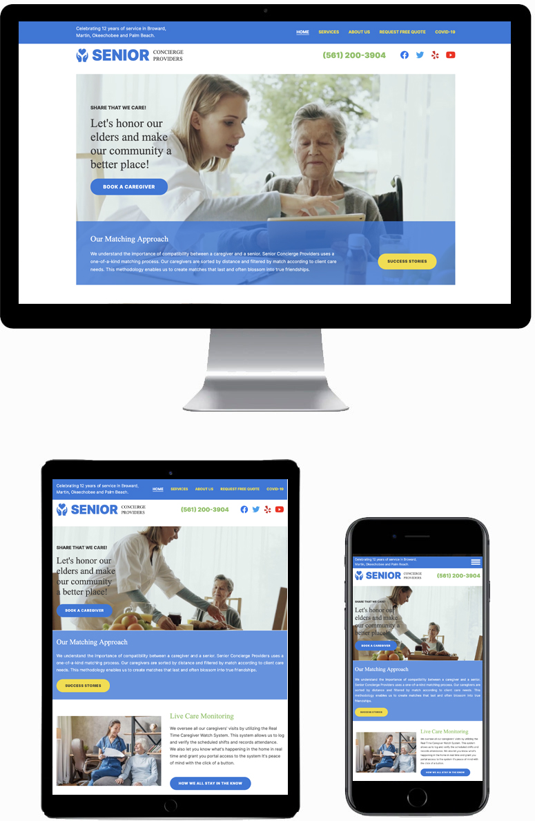 Сайт-визитка для компании по уходу на дому за пожилыми людьми Senior Concierge Providers Inc