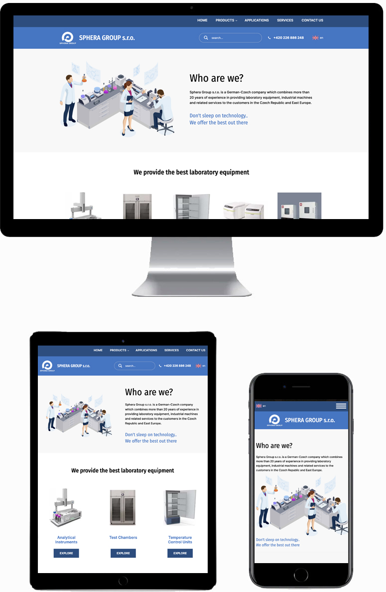 Сайт-каталог для немецко-чешской компании продающей лабораторное оборудование SPHERA GROUP s.r.o.