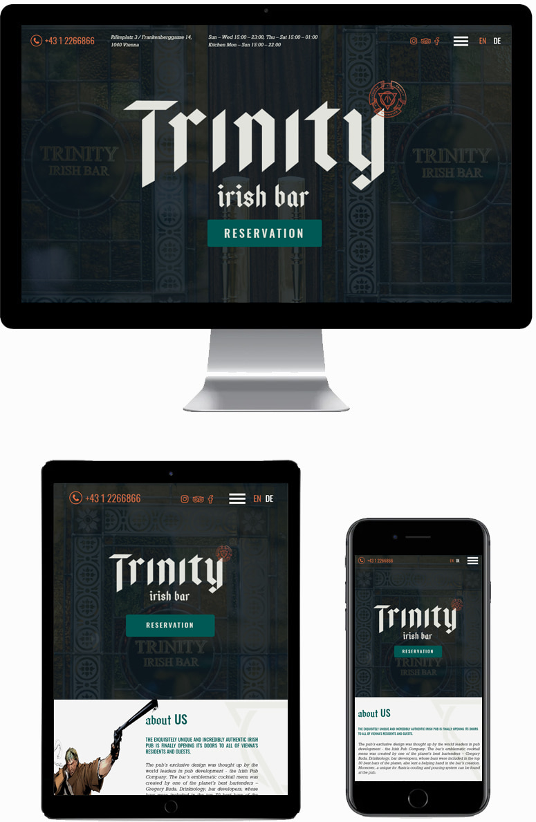 Сайт для сети ирландских пабов Trinity Irish Bar